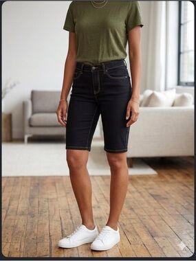 d. jeans Black Denim Bermuda Shorts with Contrast Stitching